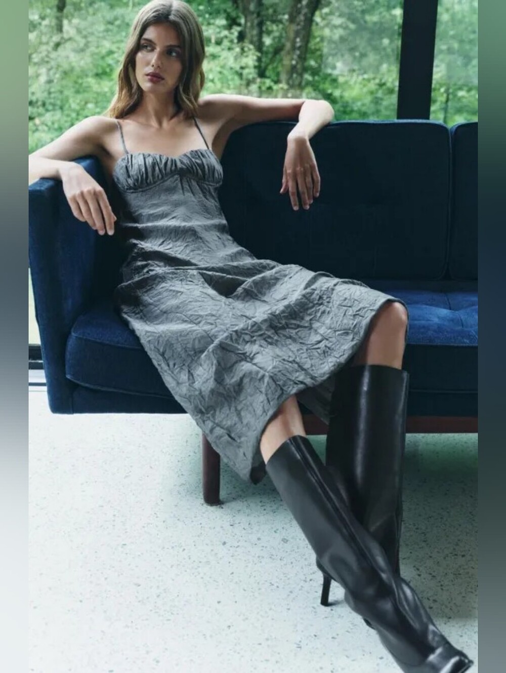 Zara Wrinkle Effect Midi Dress